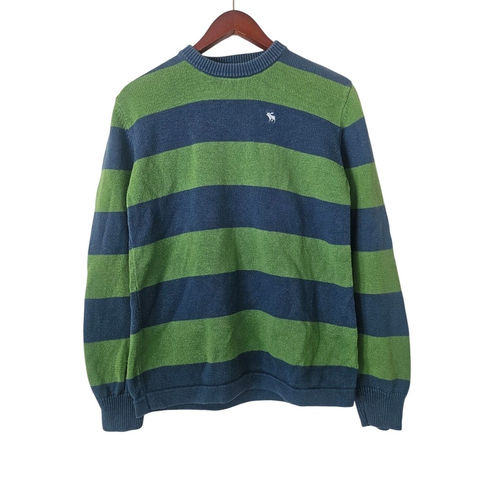 Abercrombie & Fitch Men's XL Blue Green Rugby Stripe Crewneck Sweater Preppy
